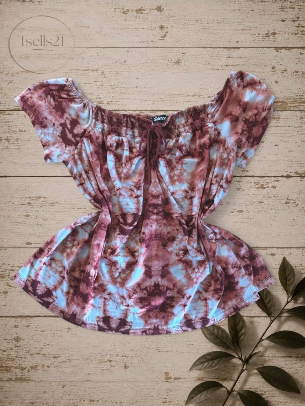 Sauci Burgundy Tie-Dye Off-the-Shoulder Blouse - Size 2X